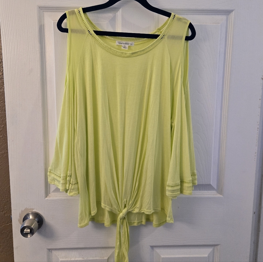 JohnPaulRichard Neon Yellow Cold-Shoulder Tie-Front Blouse